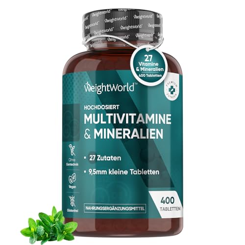 Multivitamin Tabletten - 400 Vegane Stück mit 27 Vitaminen & Mineralien - Vitamin A bis Z - Immunsystem, Energie & Stoffwechsel (EFSA) - Nahrungsergänzungsmittel für Frauen & Männer - Von WeightWorld