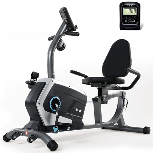 ISE Liegeergometer für Zuhause mit 8 verstellbaren Widerstandsstufen, Heimtrainer Fahrrad mit Pulssensoren und LCD-Display, Liegerad Heimtrainer mit verstellbarer Rückenlehne