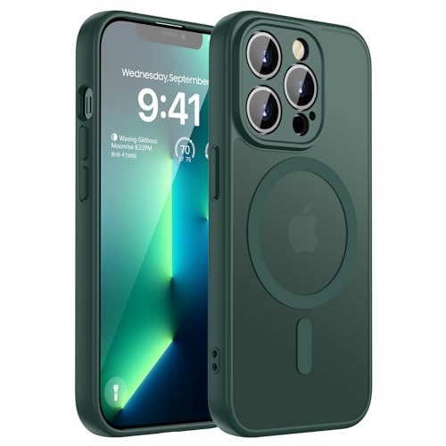 KPPIT Magnetisch für iPhone 13 Pro Max Hülle Kompatibel für Magsafe,[Militärnorm Schutz Handyhülle] Durchscheinende Matt Kratzfeste Rückseite Schutzhülle Hülle für iPhone 13 Pro Max Case,Dunkelgrün