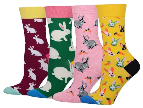 Cansok Damen Crew Neuheit Häschen Hase Socken Geschenk Baumwolle anziehen Wadensocken Packung mit 4
