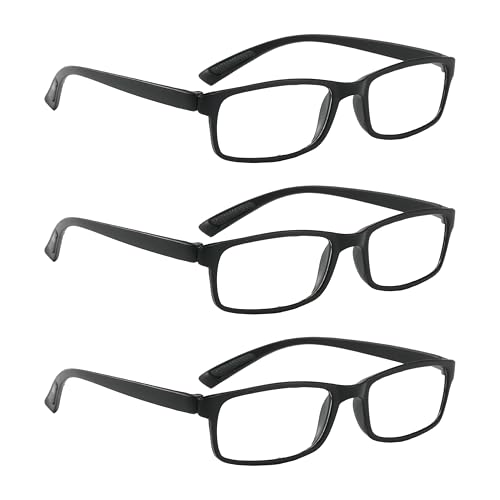 NRDIK PROFLEX LIGHTWEIGHT (3er-Pack) Flexibel Lesebrille – schlagfest, kratzfest, biegbar, rutschfest, Unisex (Männer + Frauen) (Schwarz; rechteckig; 1.5)