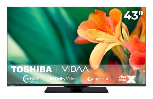 Toshiba Fernseher 43 Zoll Smart TV VIDAA 4K UHD Fernseher Dolby Vision HDR Smart TV mit Triple-Tuner und Bluetooth, LED TV 43UV3463DA