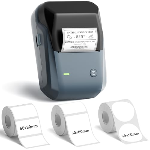NIIMBOT B1 Bluetooth Etikettendrucker mit 3 Etiketten, Breite wasserfeste Etiketten, Vielseitige App mit 30 Schriftarten und über 1500 Icons, Etikettiergerät für Einzelhandel, Büro, Organisation