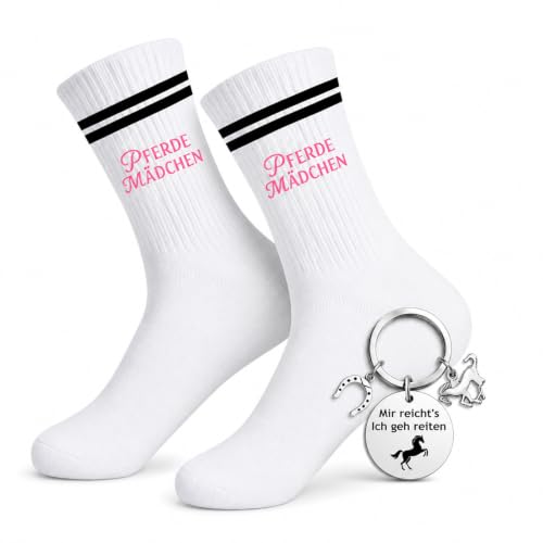 Snyvpra Pferde Mädchen Geschenk, Niedliche Socken Mädchen 36-42 Mit Pferde Geschenke Für Mädchen, 2er Set Mit Socken Und Schlüsselanhänger, Ideal Als Geburtstags- Oder Weihnachtsgeschenk