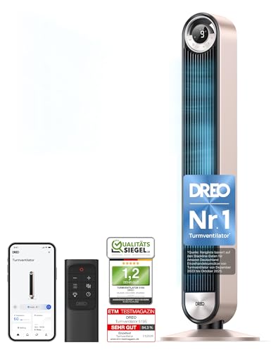 DREO 25dB Smart Leiser Turmventilator mit Kühlung, 106cm WiFi Alexa Tower Fan, 90grad oszillierender Ventilator, Fernbedienung 9-Geschwindigkeit 4 Modi 12 Std Timer Sprachsteuerung, Sternenlicht