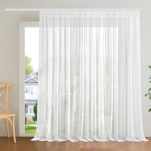 Deconovo Stores Gardinen mit Kräuselband Sheer Voile Vorhang Weiß Vorhänge für Schienen Halbtransparent Gardinenschal für Wohnzimmer Schlafzimmer Dekoschal, H 245 x B 300 cm, 1er Set