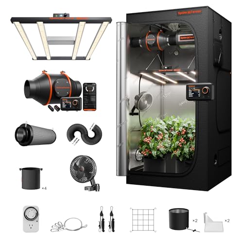 Spider Farmer 90x90x180cm Grow Box Komplett Set G3000 LED Vollspektrum Pflanzenlampe GrowZelt Grow Tent Kit 100mm/4 Inch Rohrventilator mit GGS Temp Feucht Controller