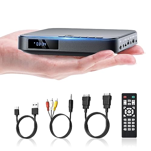 DESOBRY Mini DVD Player für TV, HD 1080P HDMI Mit Allen Regionen, USB/TF-Karteneingang, Fernbedienung, Unterstützt PAL/NTSC