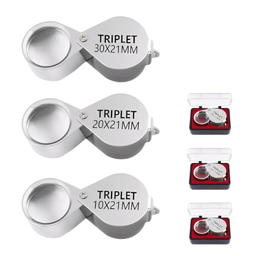 Juwelierlupe, Trichome Lupe, Taschenlupe, 3 Lupen Set mit 10x, 20x und 30x Vergrößerung, Ideal für Juweliere, Uhrmacher, Edelstein- und Münzsammler, Antiquitätenprüfung, Lesen Kleiner Texte
