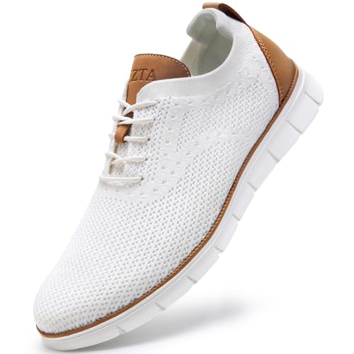 LEZTA Schuhe Herren Anzugschuhe Sneaker Oxfords Business Mesh Stoff Atmungsaktiv Sportschuhe Tennisschuhe Walkingschuhe Komfortabel Weiß 43 EU