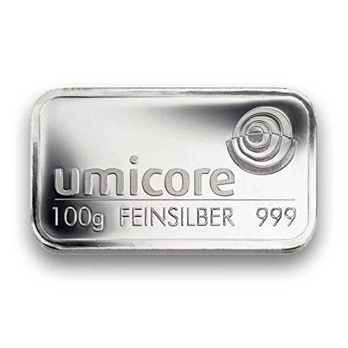 Silberbarren 100g von Umicore - 999 Feinsilber - einzeln in Folie sicher verpackt