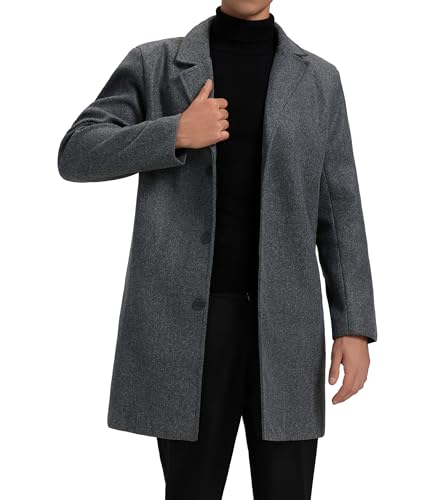 GLESTORE Mantel Herren Wintermantel Lang Trenchcoat Herrenmantel Winter Coat Men Dunkelgrau XXL