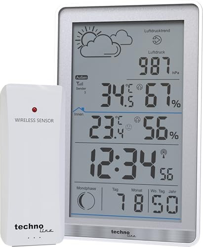 Technoline Funkwetterstation WS9218 inklusive Außensender TX106-TH, Innentemperatur, Außentemperatur, Luftfeuchte, Luftdruck, Vorhersage