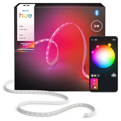 Philips Hue Flux 5m LED-Lightstrip, 1200 lm, lebendige Farben, flexible Innenbeleuchtung, Chromasync™-Farbmischung, RGBWWIC, zuschneidbar, erweiterbar, wiederverwendbar, App- und Sprachsteuerung