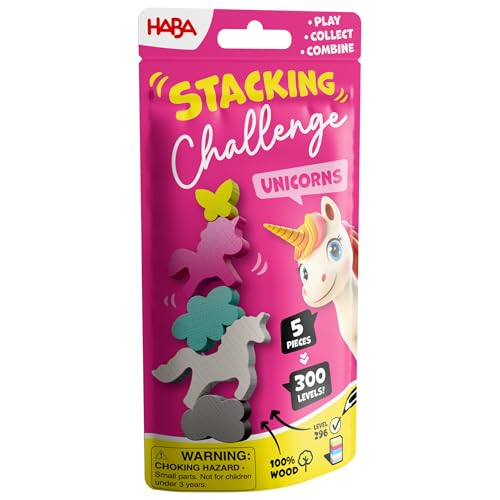 HABA Stacking Challenge Einhorn - Holzspielzeug Geschicklichkeitsspiel