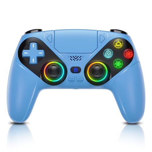RGB Wireless Controller für PS5, Kompatibel mit PS5 Pro/Slim/PCs, Bluetooth Gamepad mit Rückenpaddel, Touchpad, Dual-Vibration, 6-Achsen-Sensor, Turbo, Makro, 3,5mm Audio-Jack & Lautsprecher - Blau