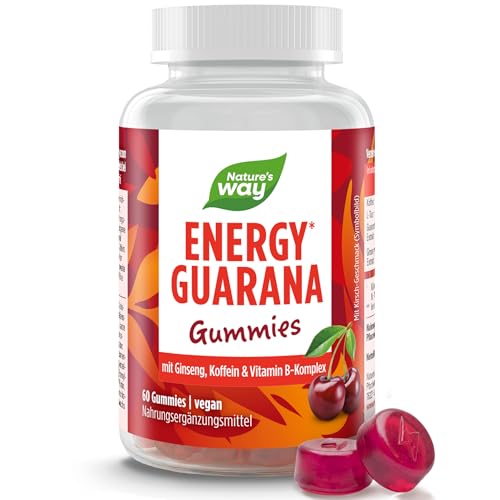 Energy Gummies mit Guarana & Ginseng Extrakt | Koffein & Taurin | für Energie gegen Müdigkeit und Ermüdung mit Vitamin B Komplex | Kirsch-Geschmack | vegan | 60 Stk