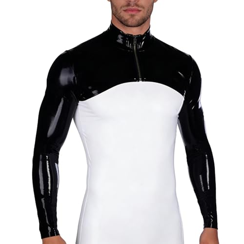 GREEFEI Latex Shrug Jacke mit Langen Ärmeln für Herren,Gummi Schulter Jacke mit Ärmelüberzug und Frontreißverschluss L