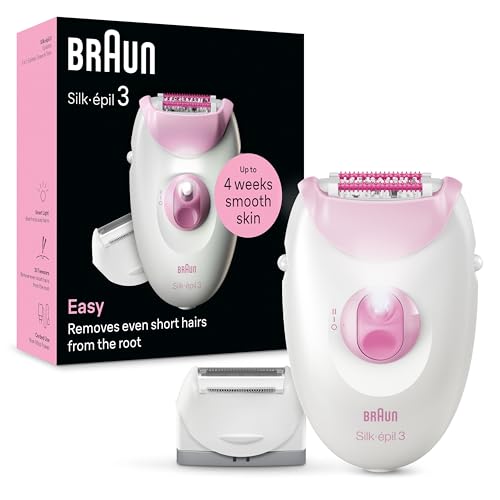 Braun Silk-épil 3, kabelgebundener Epilierer Damen für Haarentfernung, Ladyshaver,Rasieraufsatz und Trimmeraufsatz, 3-031, Rosa