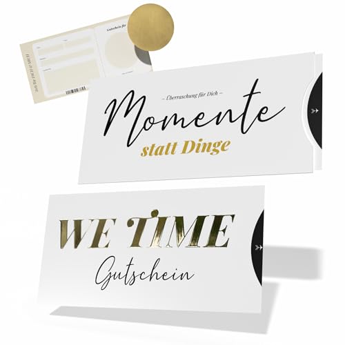 Creatastic - We Time Gutschein zum selber ausfüllen, Karte mit Golddruck, Schuber und Rubbelaufkleber, für Wellness, Reisegutschein, Gutschein Geburtstag, Geschenk für Partner
