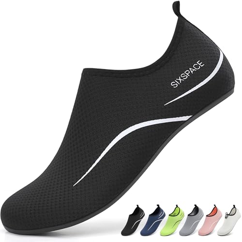 Sixspace Damen Herren Badeschuhe Wasserschuhe Schwimmschuhe Männer Frauen Strandschuhe Barfußschuhe für Strand,Pool,Meer,Wassersport,Tauchen,Surfen,Aqua Cycling(Schwarz 40 EU)