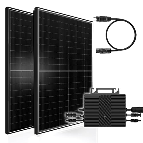 Balkonkraftwerk 900W Solaranlage mit 800W Elecway Micro Wechselrichter WiFi Bluetooth, 2X 450W Bifazial Black Frame Solarmodule mit Elecway Wechselrichter für Haus Dach Terrasse Garten