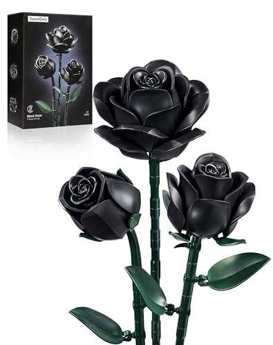 Millionspring Schwarzer Rosenstrauß-Bausatz mit 3 schwarzen künstlichen Rosen, Geschenke für Ihn Sie zum Valentinstag, Geburtstag, Jahrestag, Halloween, Muttertag, Weihnachten, Schwarz