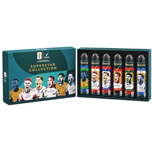 Rexona FIFA World Cup 2026TM Superstar Collection Geschenkset, Anti-Transpirant Deo-Spray für Männer, 72 h Schutz vor Schweiß und Geruch, Geschenkidee für Fans, Invisible Ice Fresh, 6 x 150ml