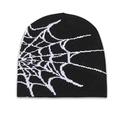 Y2k Beanie,Mea Culpa Mütze Herren Skull Cap Slouchy Beanies Streetwear Coole Mützen Damen Winter Warme Strickmütze Schwarz Spider Web Knitted Hat Wintermütze Männer Haube,für Jungs Jungen Teenager Men