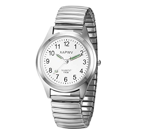 JewelryWe Herrenuhr Analog Quarz Partner Freundschaft Armbanduhr Elastisch Metall-Armband Ultradünne Herren Uhr mit Beleuchtenden Zeiger, Geschenk für Männer, Silber