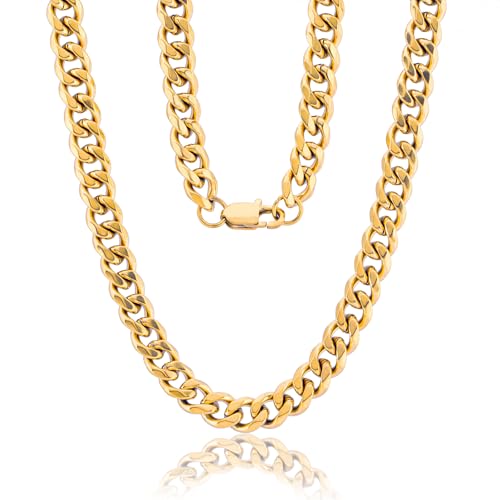 Sahoottie Goldkette Herren 51cm Lang 9mm Breit Panzerkette Herren Kubanische Edelstahl Gold Kette Männer Halskette Jungen Edelstahlkette Männer Hip-Hop Kette