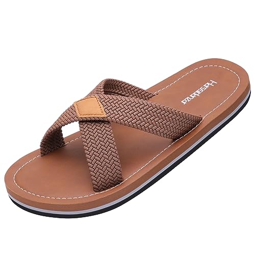Harssidanzar Herren Cross Slide Sandalen Slip auf Bequeme Leichte Sommer Slipper Schuhe Für Innen und Outdoor Quick-Dry KM229EU,Sattel, Größe 47