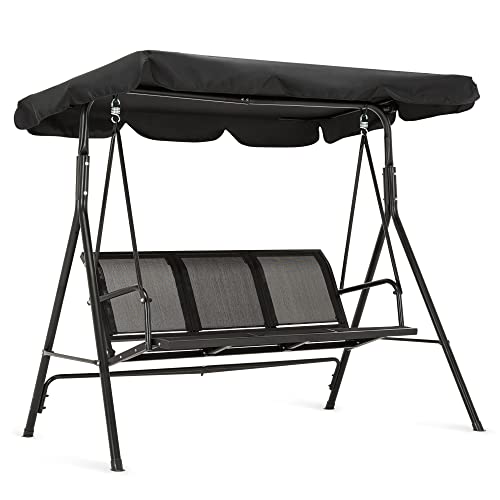 M MCombo 3-Sitzer Hollywoodschaukel Gartenschaukel Gartenliege Schaukelbank 8007(Schwarz)