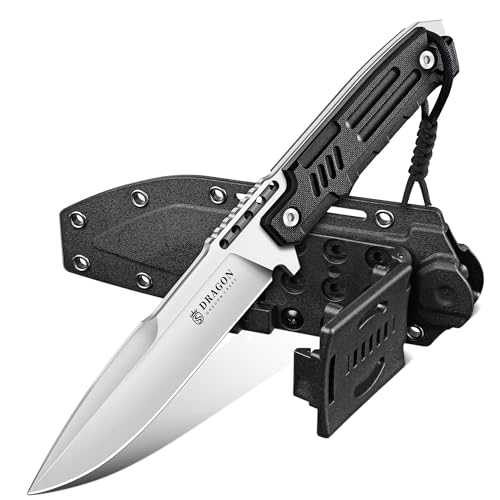 Dragon Creek Outdoor-Messer mit feststehender Full-Tang-Klinge – 5mm Klingenstärke, 15° V-Schliff, ergonomischer Griff, Kydex-Scheide, für Camping & Outdoor