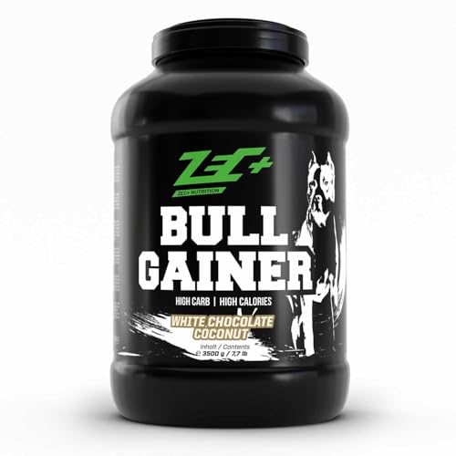 Zec+ Nutrition Bullgainer – 3500 g, Geschmack White Chocolate │ Protein-Pulver mit Vitaminen, Aminosäuren und Kohlenhydrathen zum Masseaufbau, Made in Germany