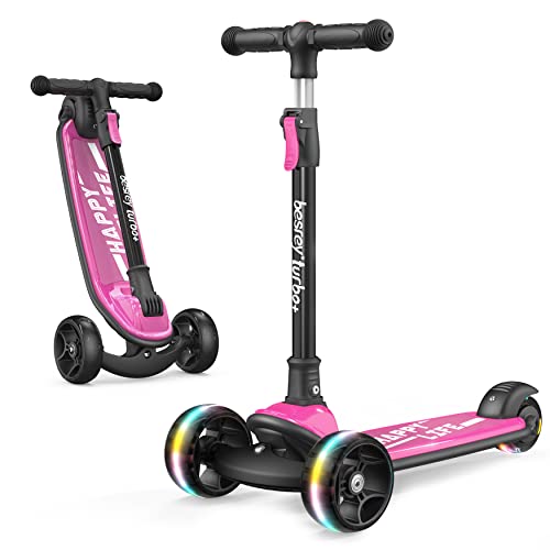 besrey Tretroller für Kinder im Alter von 3-10 Jahren, 3-Rad-Klapproller mit Verstellbarer Höhe, LED-Lichtrollen, extra breites Deck für Outdoor-Aktivitäten