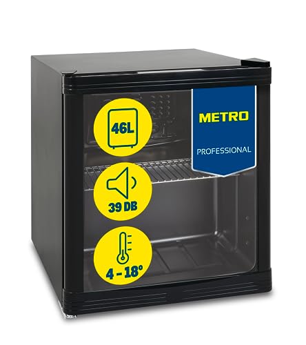 METRO Professional Mini-Kühlschrank GPC1046, Edelstahl/Glas, 43 x 48 x 51.5 cm, 46 L, schwarz