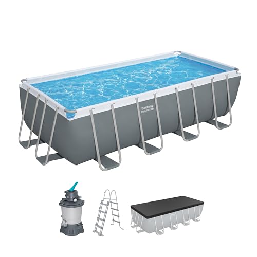 Bestway Power Steel Frame Pool Komplett-Set mit Sandfilteranlage 488 x 244 x 122 cm, grau, eckig