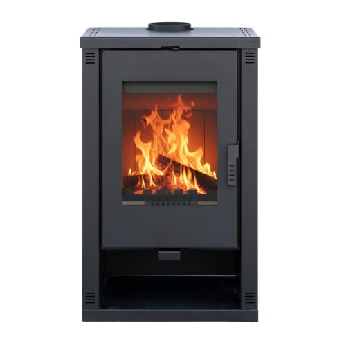 Kaminofen holzofen ALAZ K10M Schwarz 10 kW, Kamin Heizofen Dauerbrandofen Holzofen, Кaminholz Hüttenofen, Кaminfeuer, Briketts Kamin, Fireplace Wood