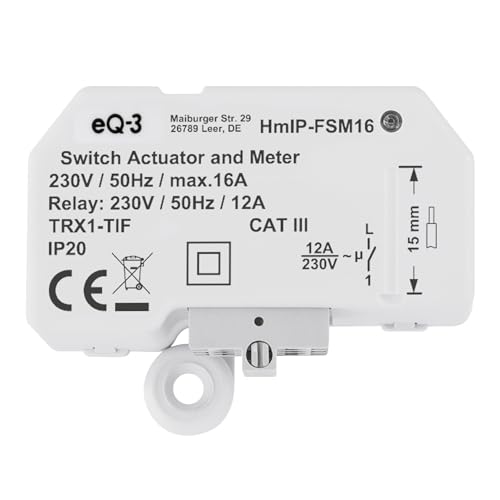 Homematic IP Schalt-Mess-Aktor (16 A) – Unterputz, Smart Home, Aktor misst Strom, steuert Geräte und Leuchten per App, Alexa & Google Home, Energie sparen, 150239A0