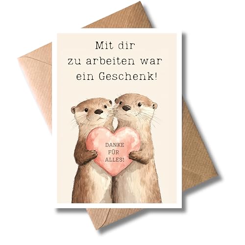 WBdesignz Abschied Karte mit Umschlag - Abschiedskarte für Kolleginen mit einem Spruch Otter mit Herz Glückwunschkarte Geschenkkarte zum Abschied und Neuanfang für Frauen (DIN A6)