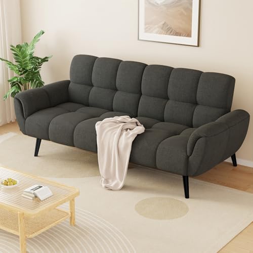 HIPIHOM Sofa Mit Schlaffunktion, Klappsofa Sofa 3 Sitzer, Schlafsofa 155x85cm, Bequemes Geeignet Für Wohnzimmer, Büro, Lounge, Zimmer, Schlafzimmer (Dunkelgrau)