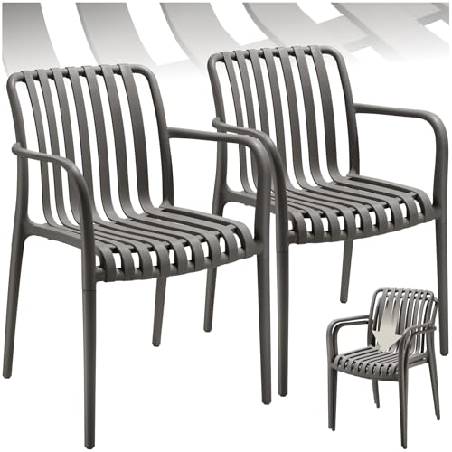 tectake® Gartenstühle stapelbar, Gartenmöbel Set, Balkon Möbel, Bistro Set, Sessel, Outdoor Möbel, Balkonmöbel, Terrassenmöbel - anthrazit, 2er Set