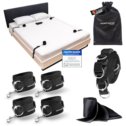 liebesfreunde® Bondage-Set Bett Fesseln Sex-Spielzeug für Paare I Extrem stabiles BDSM Fesselset mit Bettfesseln, Handschellen, Augenbinde