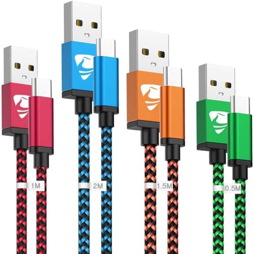 USB C Kabel, [4Stück 0.5M 1M 1.5M 2M] Ladekabel USB C Schnellladekabel Nylon USB Typ C Kabel Usbc Handy Ladekabel für Samsung Galaxy S20 Fe S22 S23 A54, USB auf USB C Kabel für iPhone 15 16 17 Pro Max