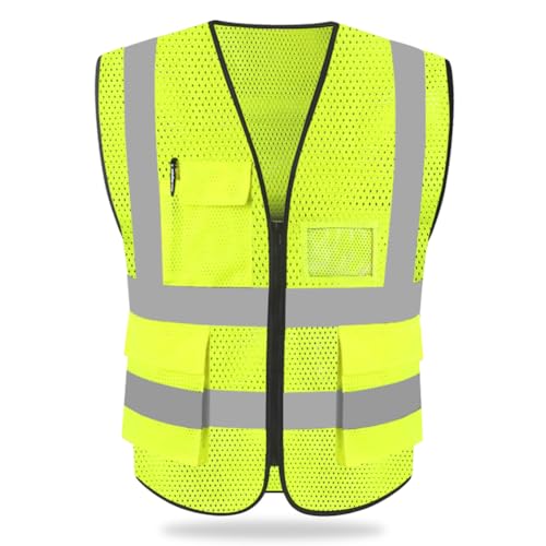 HYCOPROT Sicherheitswesten Warnweste Hohe Sichtbarkeit Reflektierendes Weste Executive Manager Jacke Zip 2 Band Brace (Gelb-mesh, M)