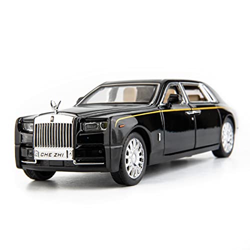 TGRCM-CZ Kompatibel für 1/32 Rolls-Royce Phantom Modellauto Spielzeugauto mit Sound und Licht für Kinder Junge Mädchen, Metallkarosserie-Tür geöffnet Schwarz