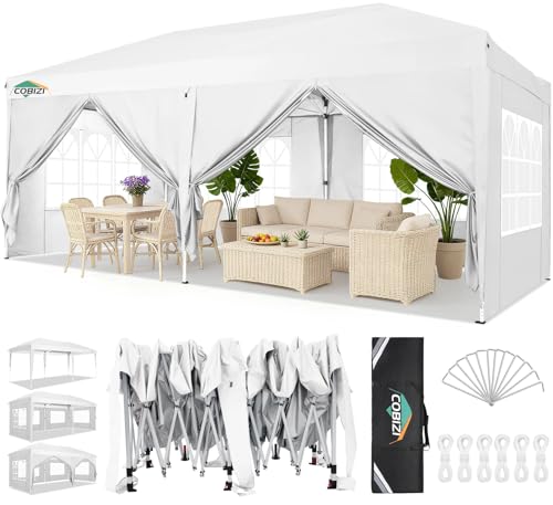 COBIZI Pavillon 3x6 Faltpavillon Wasserdicht Stabil Winterfest Faltbar Partyzelt mit 6 Seitenteilen Pop up Gartenpavillon UV Schutz 50+ Höhenverstellbar für Strand Hochzeit Camping, Weiß