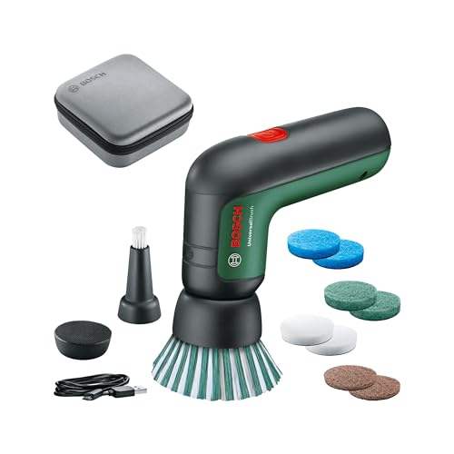 Bosch Elektro-Reinigungsbürsten-Set UniversalBrush (für Badezimmer Fliesen, Küchenherd, Pfannen, Töpfe und mehr; 10 Reinigungsaufsätze enthalten; 3,6 V integrierter Akku; Micro-USB-Kabel; in Tasche)