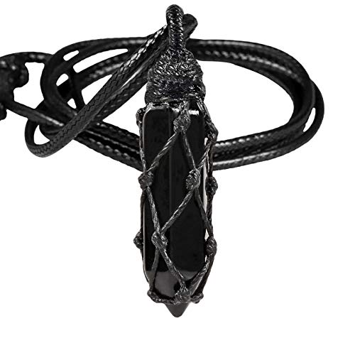 KYEYGWO Obsidian Heilstein Punkt Anhänger Halskette für Damen und Herren, Kristall Sechseckiger Anhängers Heilung Reiki Pendel Kette, Chakra Steinpendel Hexagon Schmuck mit